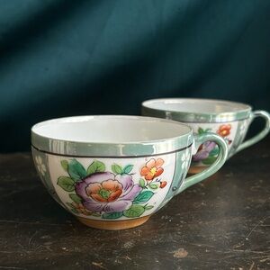 2 Vintage Hand Painted Lusterware Floral Tea Cups